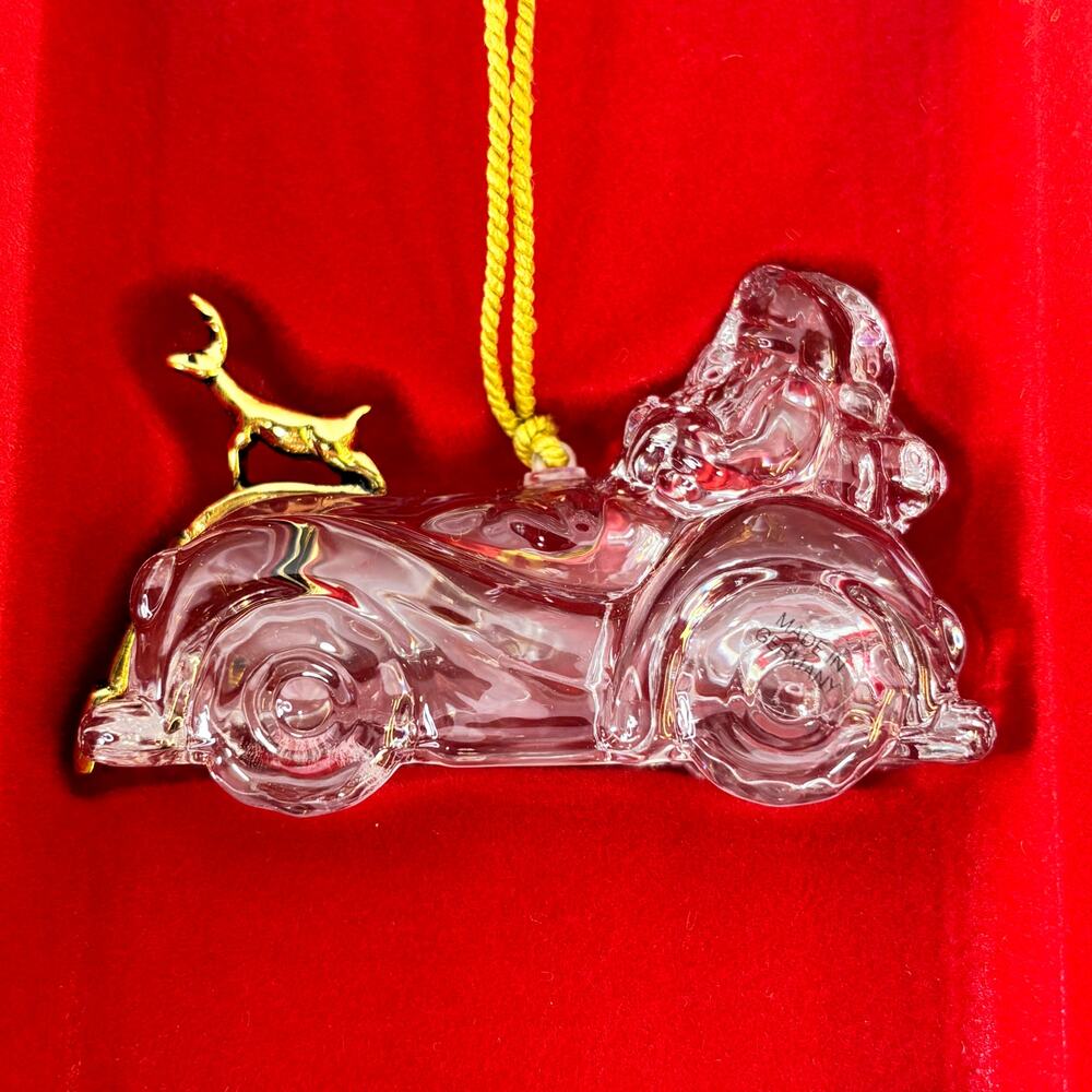Santa's Roadster Retired Gorham Full Lead Crystal Ornament Second in Series
